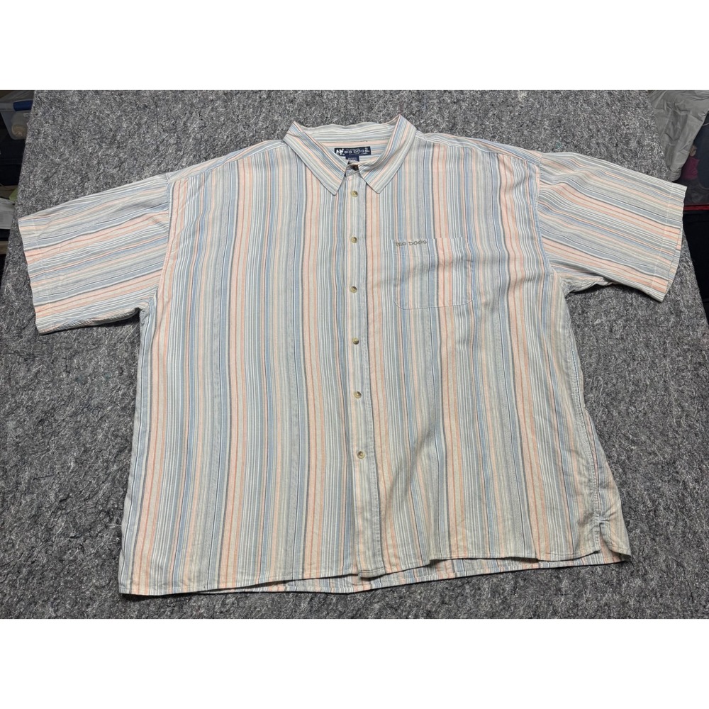 Big Dogs Mens 4X Striped Short Sleeve Button Up Shirt Blue Orange‎ 100% Cotton